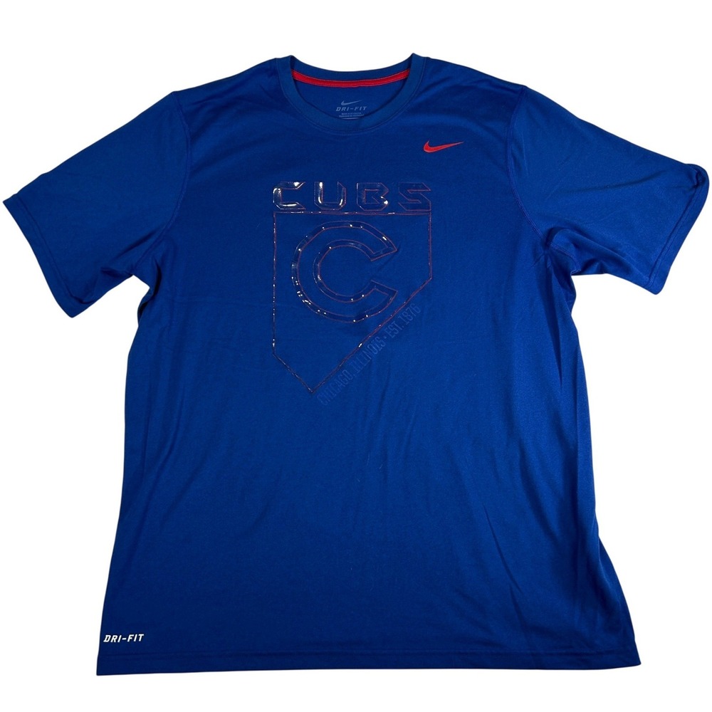 Nike Chicago Cubs MLB Dri-FIT Graphic T-Shirt Mens Large Blue Short Sleeve
